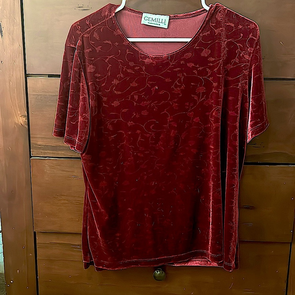Maroon floral velvet blouse